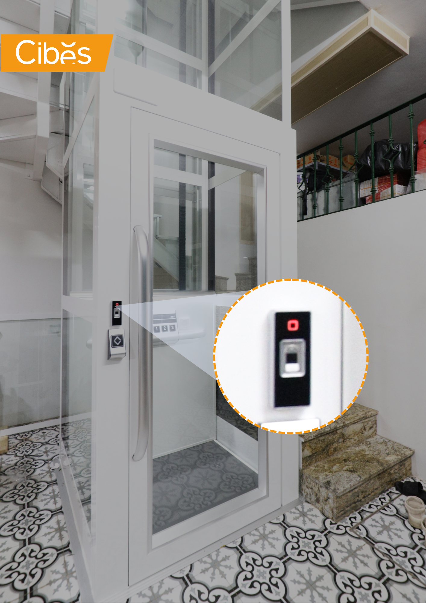 Cibes lắp đặt bộ vân tay tại tầng 1 cho thang máy Cibes Uno 